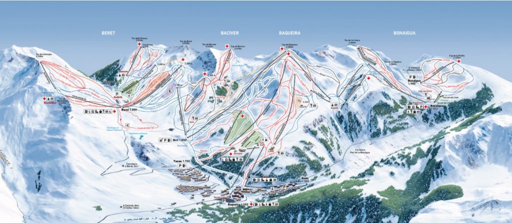 Mapa de las pistas de Baqueira Beret