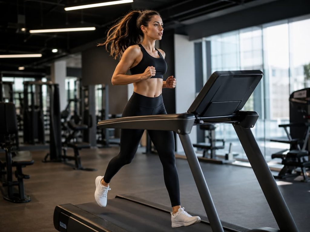 Chica corriendo en una cinta de correr