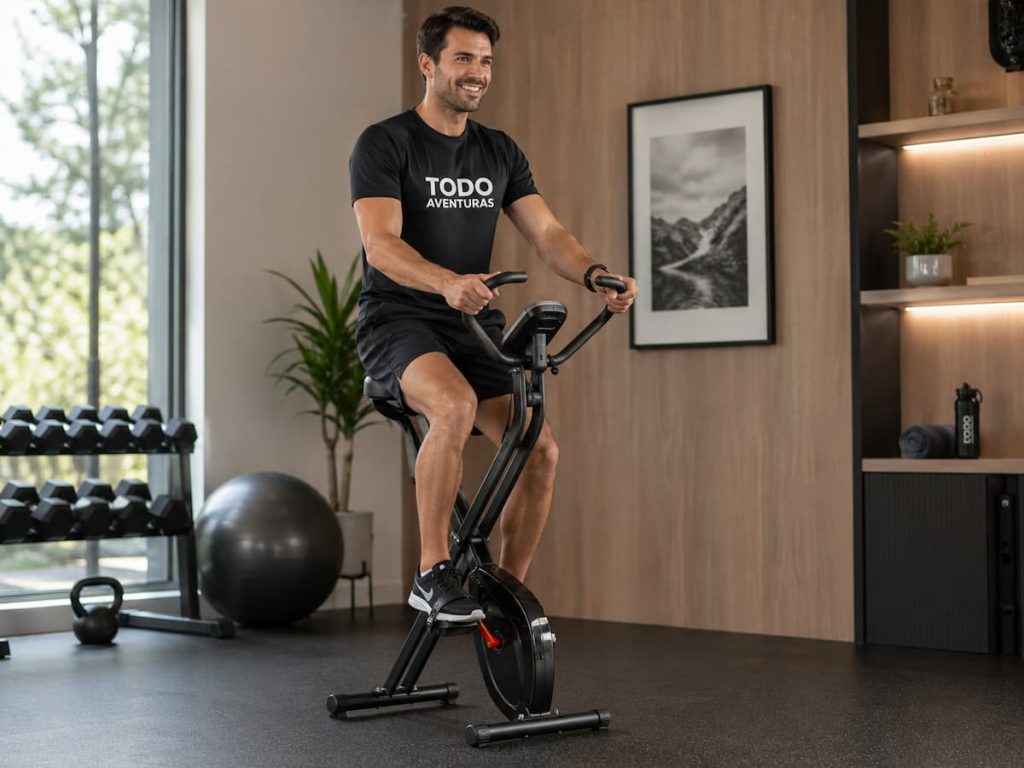 Hombre en una bicicleta estática